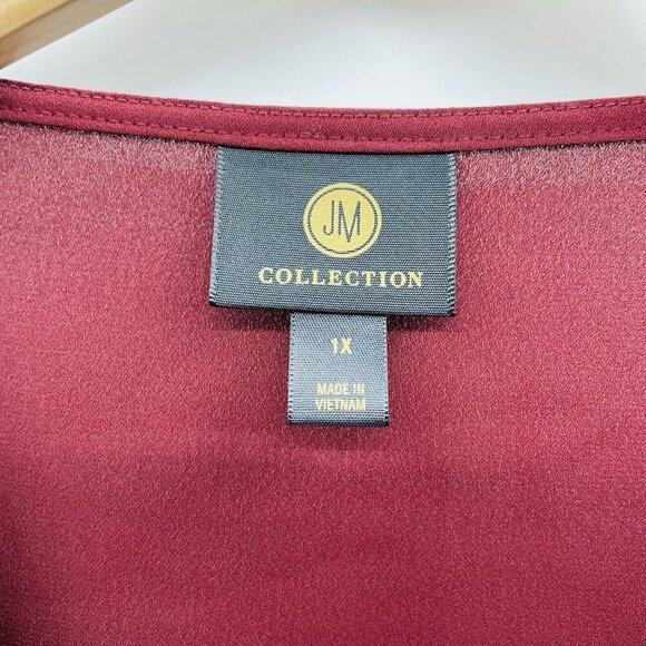 JM Collection Womens Plus Size 1X Sequined-Neck 3/4-Sleeve Top in Dark Rust 1679 - Picture 5 of 7